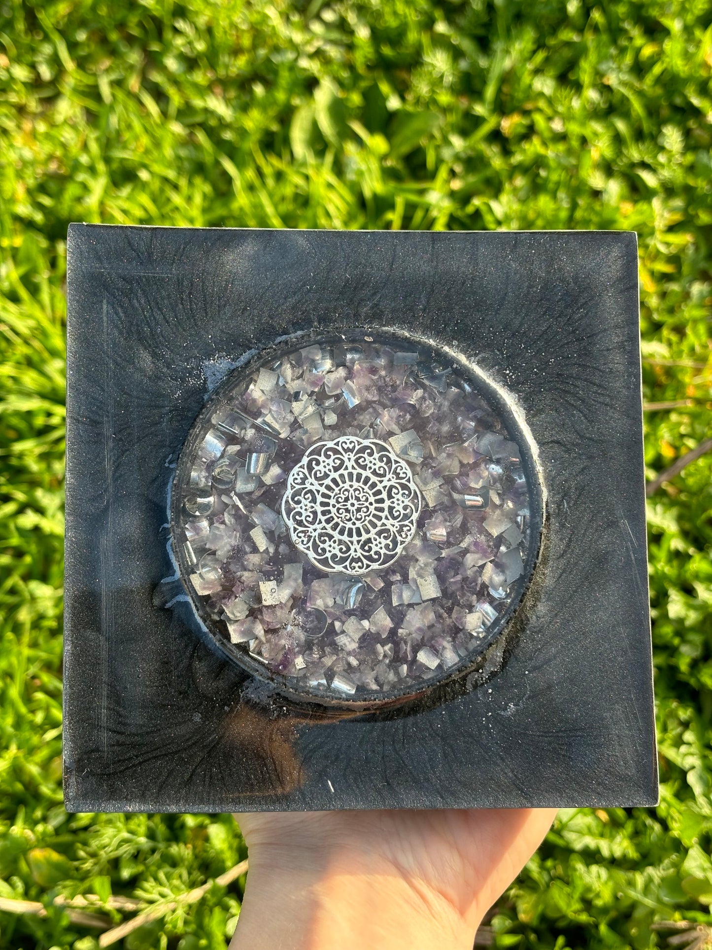 Cosmic Protection Orgonite Pyramid with Obsidian & Amethyst to Elevate your Spiritual Journey