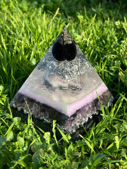 Cosmic Protection Orgonite Pyramid with Obsidian & Amethyst to Elevate your Spiritual Journey