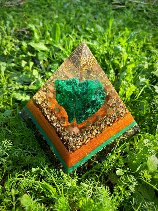 Transformation & Personal Growth Orgonite Pyramid with Malachite & Black Tourmaline