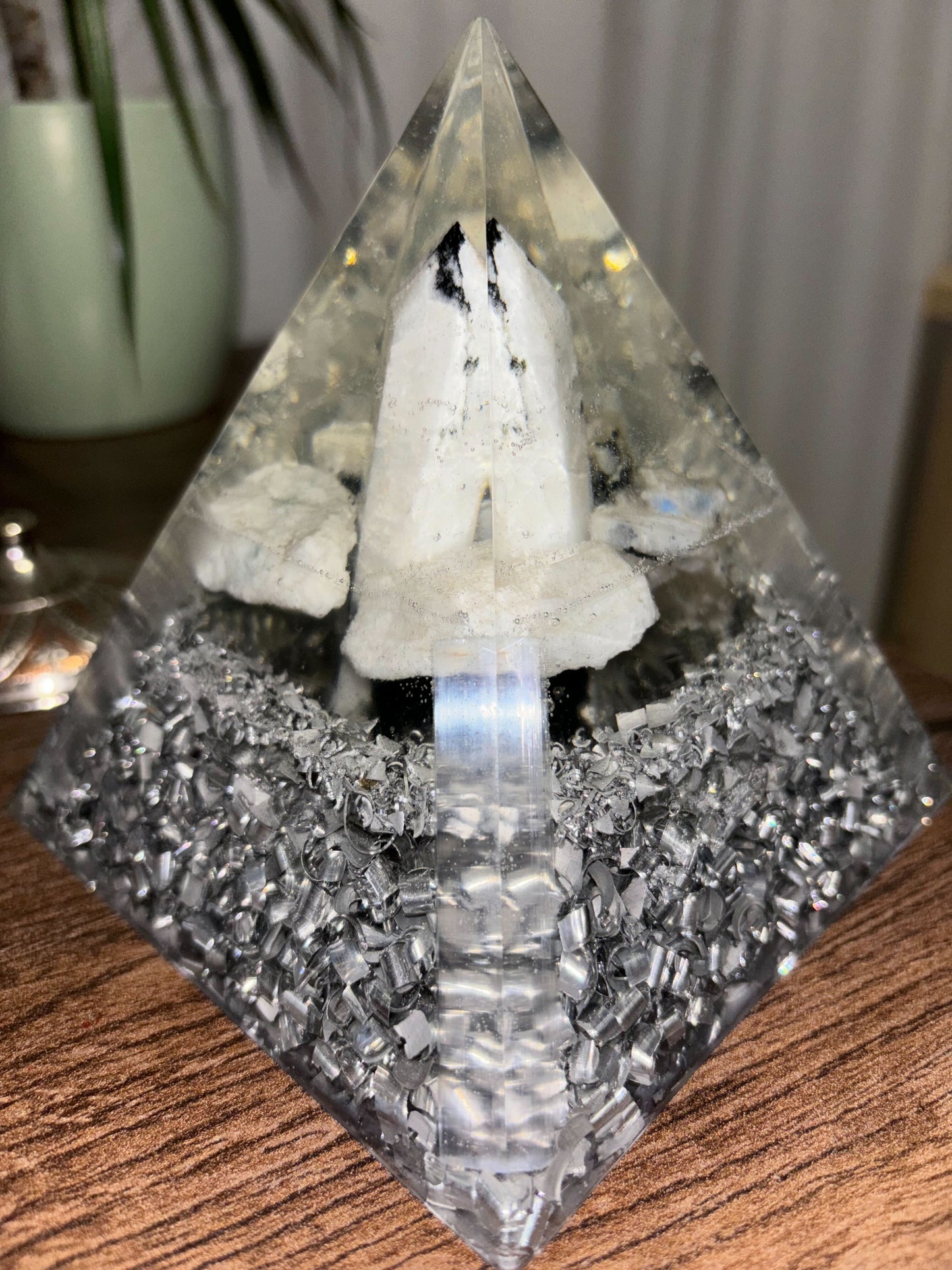 Connect with your Divine Feminine Light Orgonite Pyramid with Moonstone and Selenite