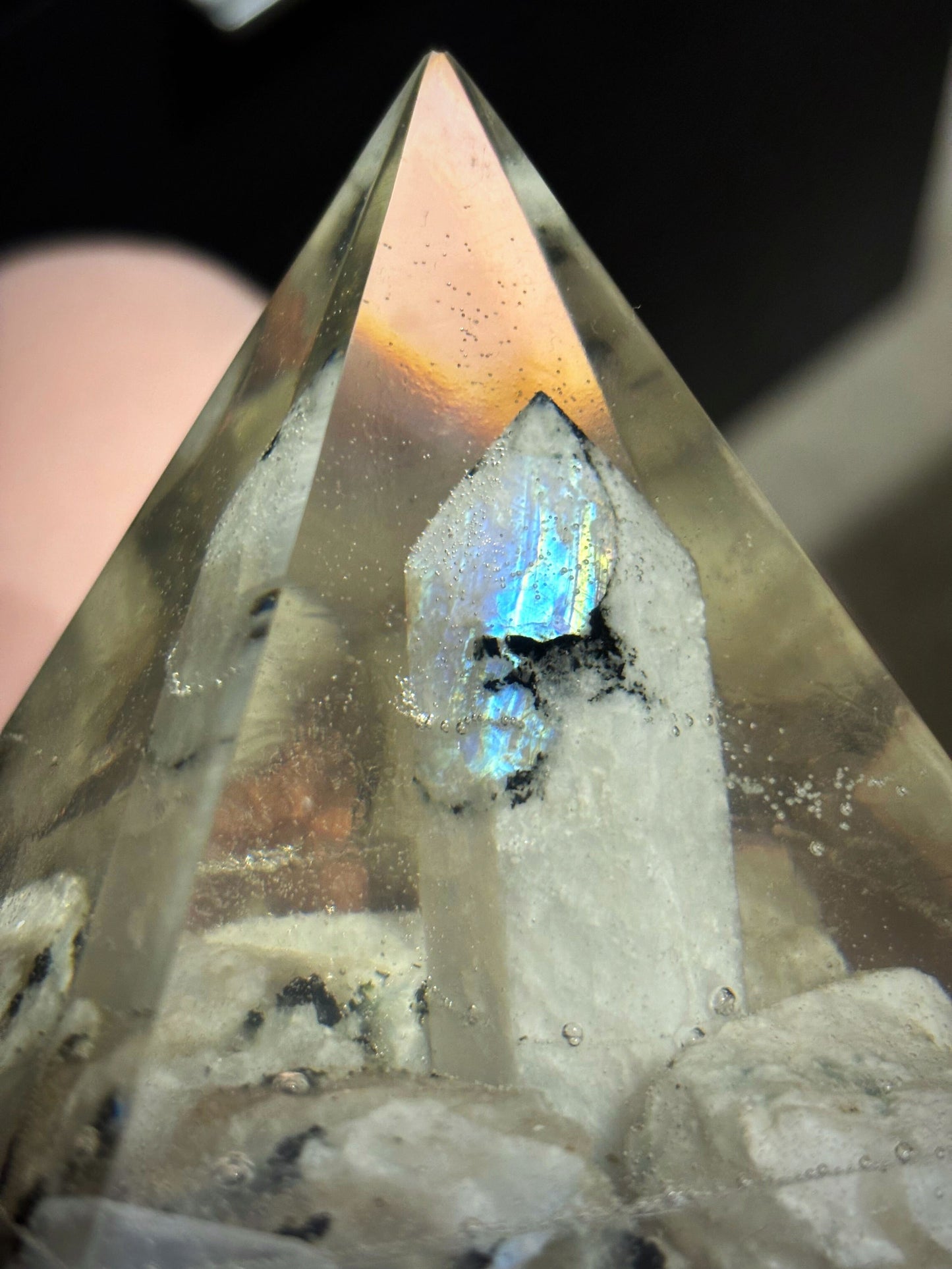 Connect with your Divine Feminine Light Orgonite Pyramid with Moonstone and Selenite