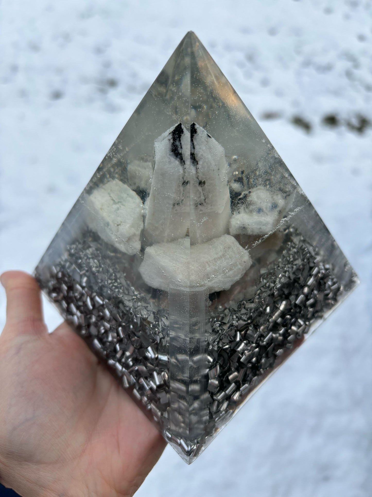 Connect with your Divine Feminine Light Orgonite Pyramid with Moonstone and Selenite