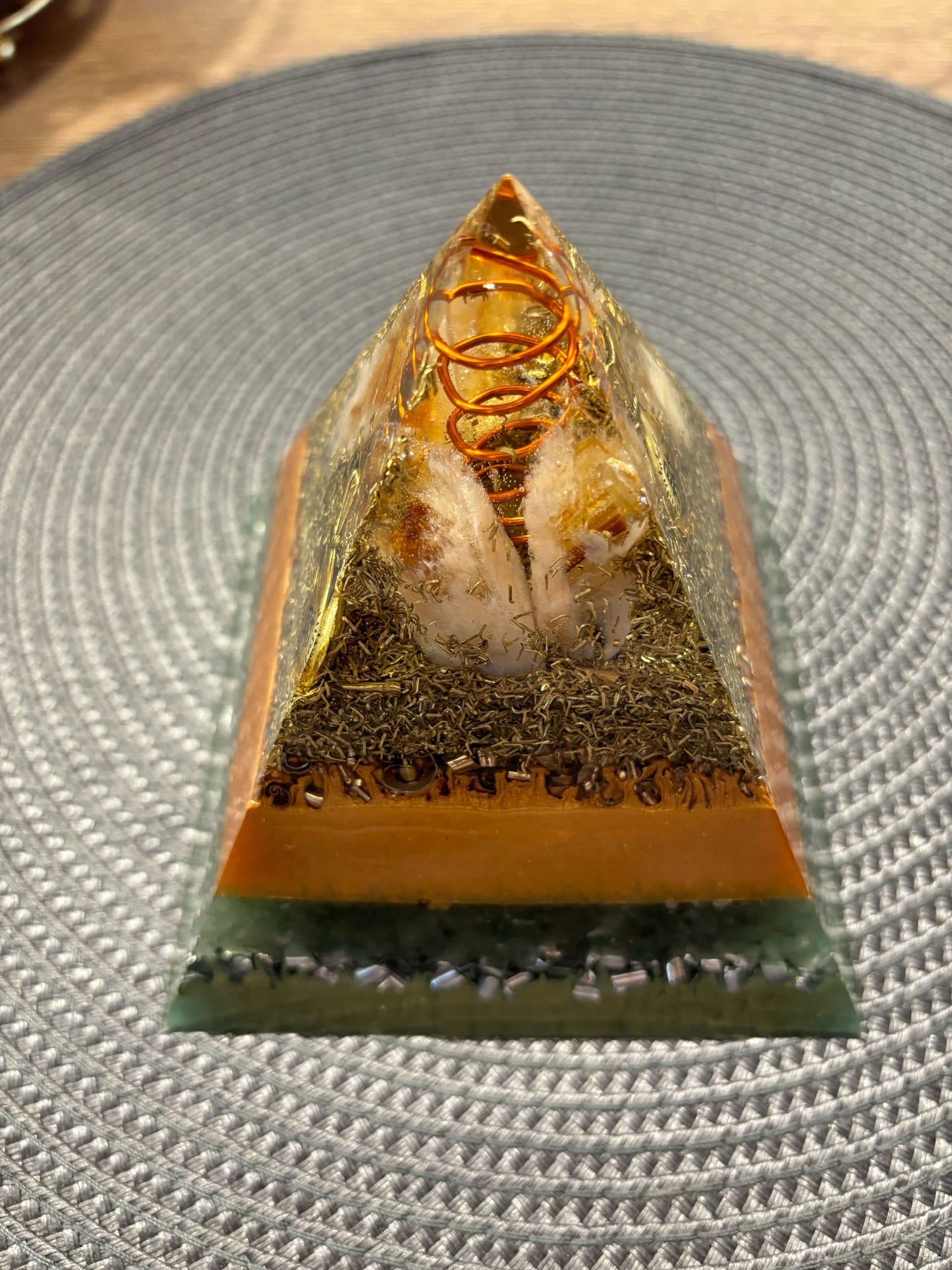 Attract Abundance Flow in Your Life Orgonite Pyramid with Citrine & Green Aventurine gemstones