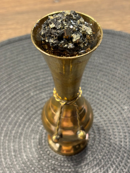 Orgonite Brass Vase filled with Rose Quartz , Carnelian and Pyrite for Love, Vitality and Abundance