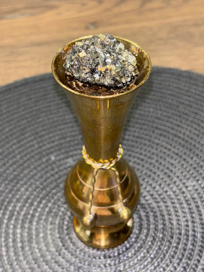 Orgonite Brass Vase filled with Rose Quartz , Carnelian and Pyrite for Love, Vitality and Abundance