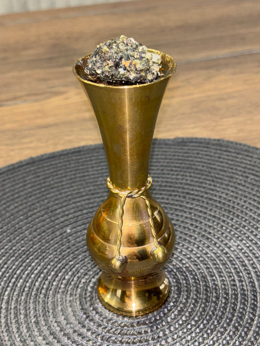 Orgonite Brass Vase filled with Rose Quartz , Carnelian and Pyrite for Love, Vitality and Abundance