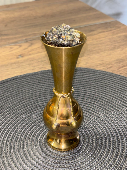 Orgonite Brass Vase filled with Rose Quartz , Carnelian and Pyrite for Love, Vitality and Abundance