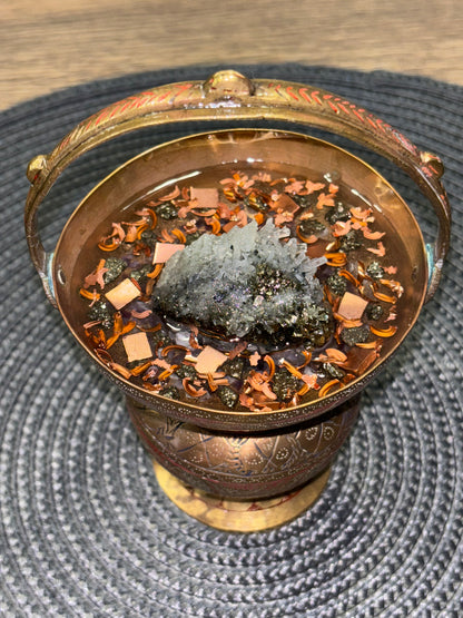 Orgonite Brass Vessel Strong Protection EMF shield with Black Tourmaline, Hematite, Black Onyx and Obsidian