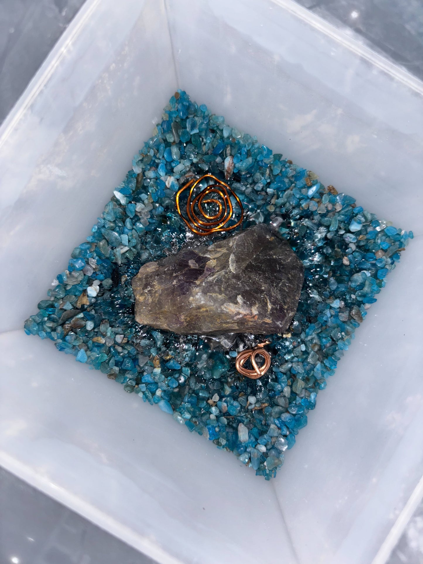 Manifestation Portal Orgonite Pyramid with Blend of Blue Apatite, Aquamarine and Amazonite