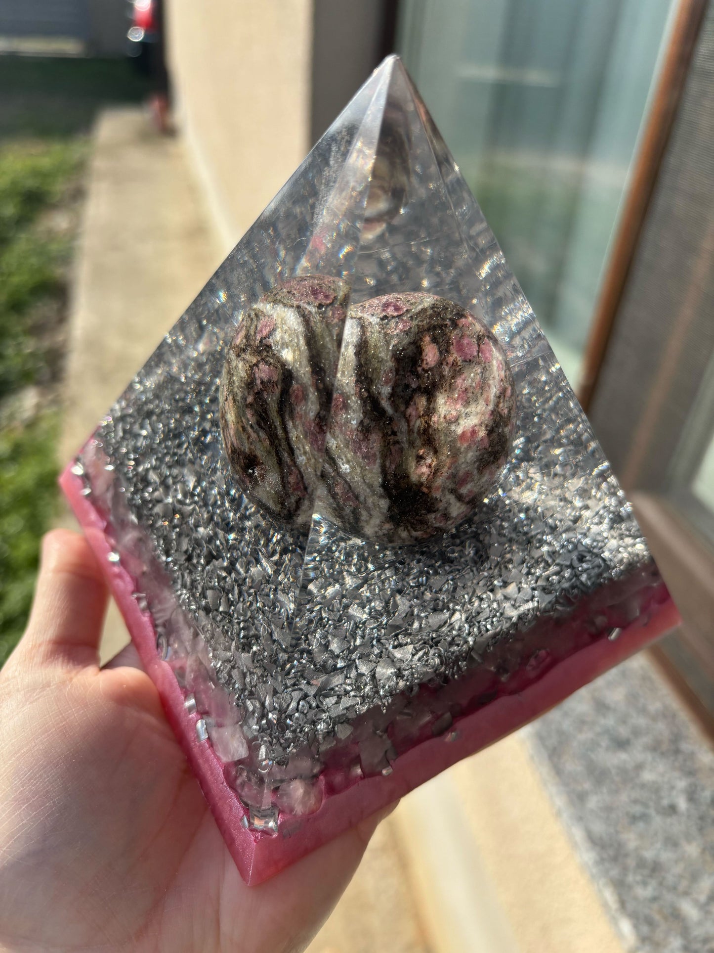 Planet Love Orgonite Pyramid with Pink Tourmaline and Rose Quartz