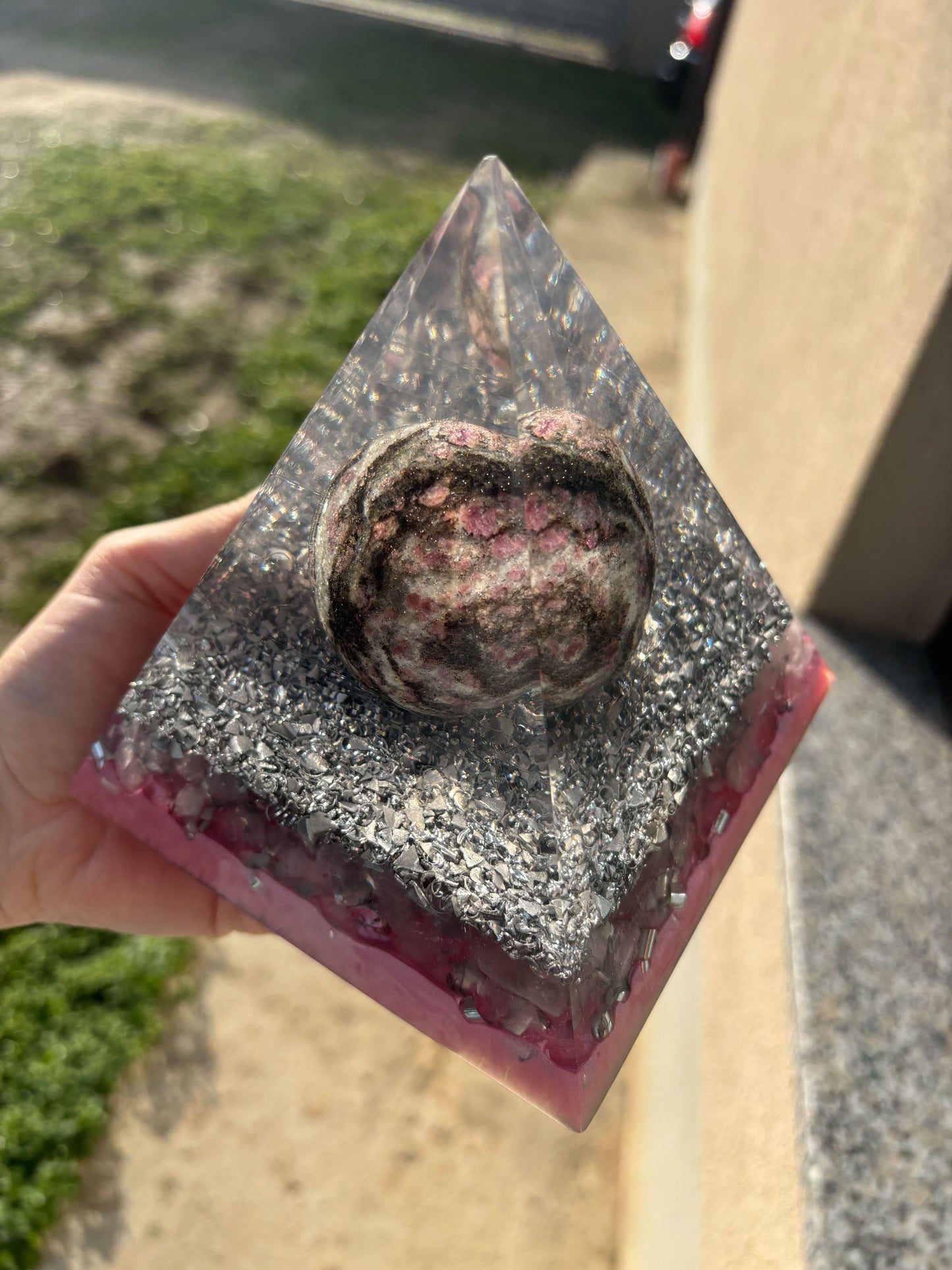 Planet Love Orgonite Pyramid with Pink Tourmaline and Rose Quartz