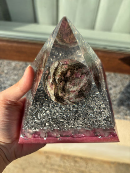 Planet Love Orgonite Pyramid with Pink Tourmaline and Rose Quartz