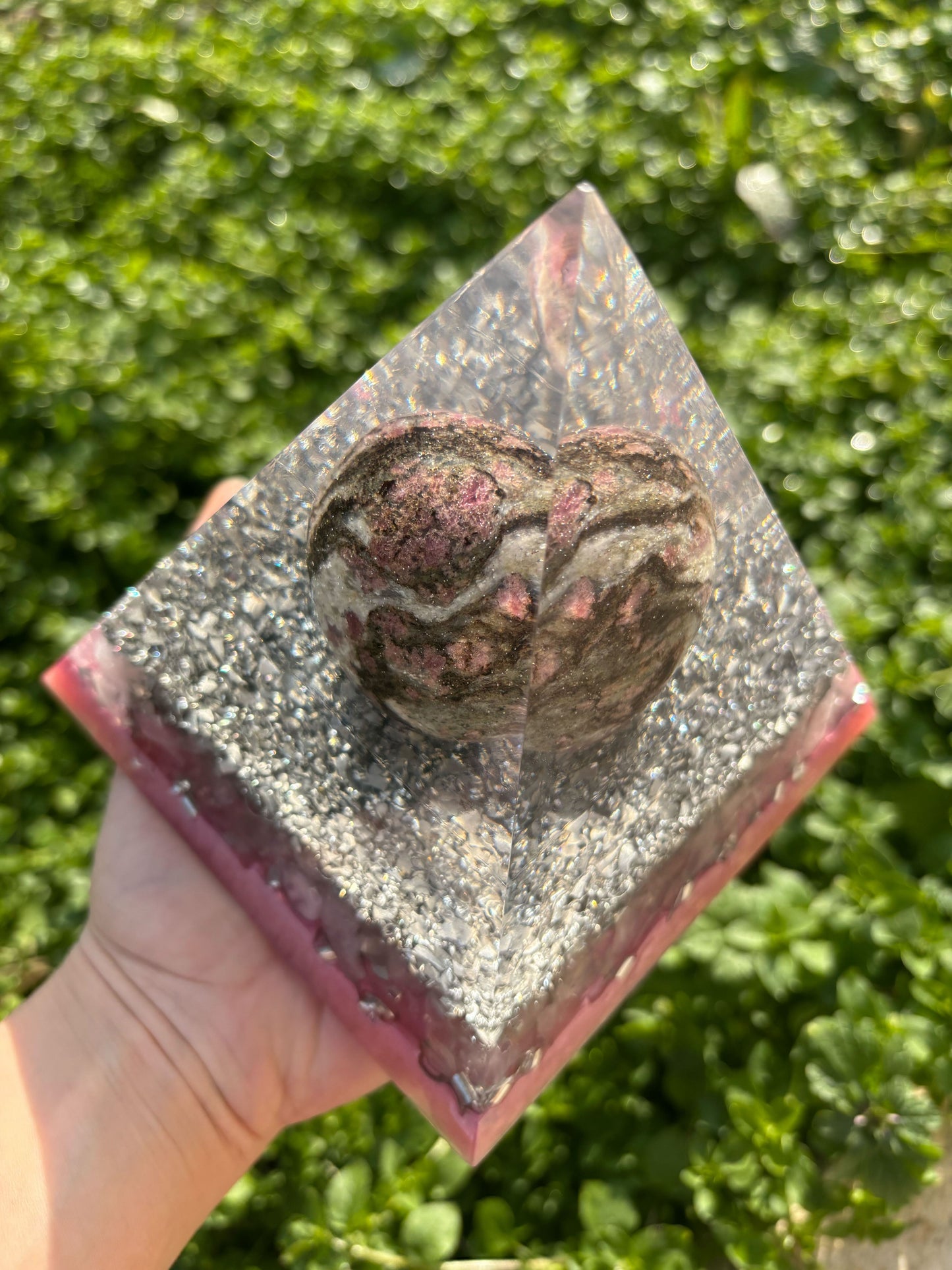 Planet Love Orgonite Pyramid with Pink Tourmaline and Rose Quartz