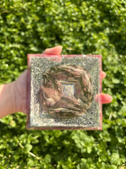 Planet Love Orgonite Pyramid with Pink Tourmaline and Rose Quartz