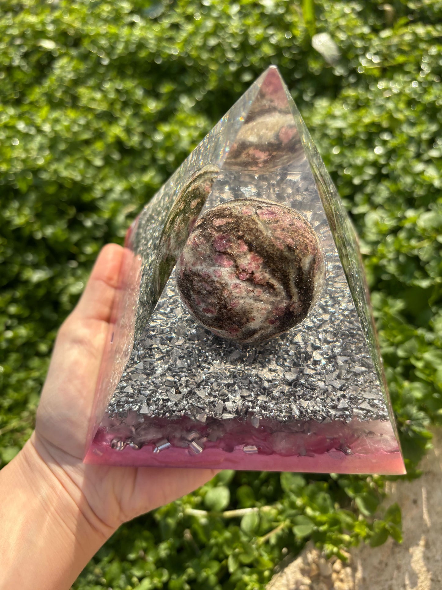 Planet Love Orgonite Pyramid with Pink Tourmaline and Rose Quartz