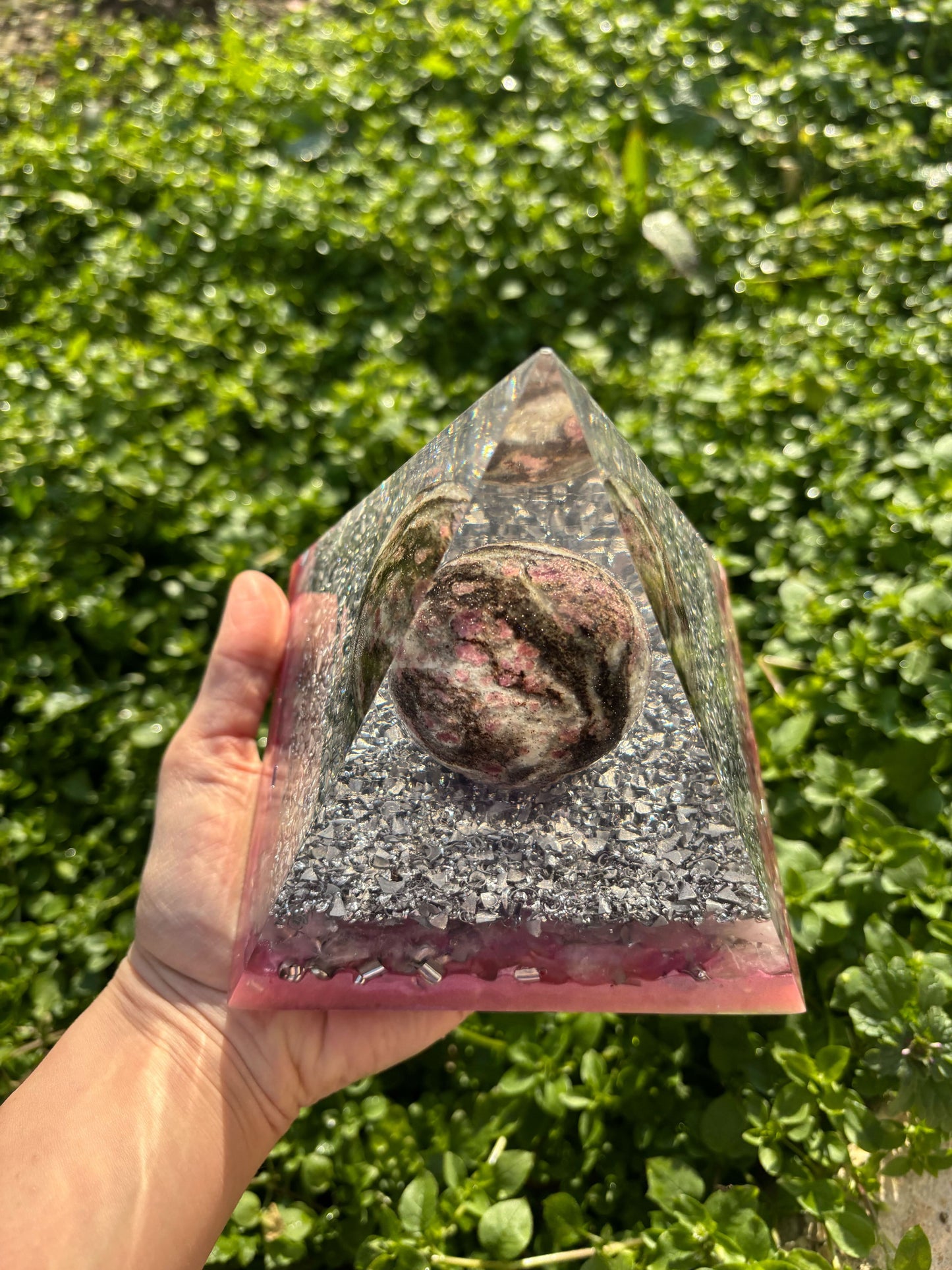 Planet Love Orgonite Pyramid with Pink Tourmaline and Rose Quartz