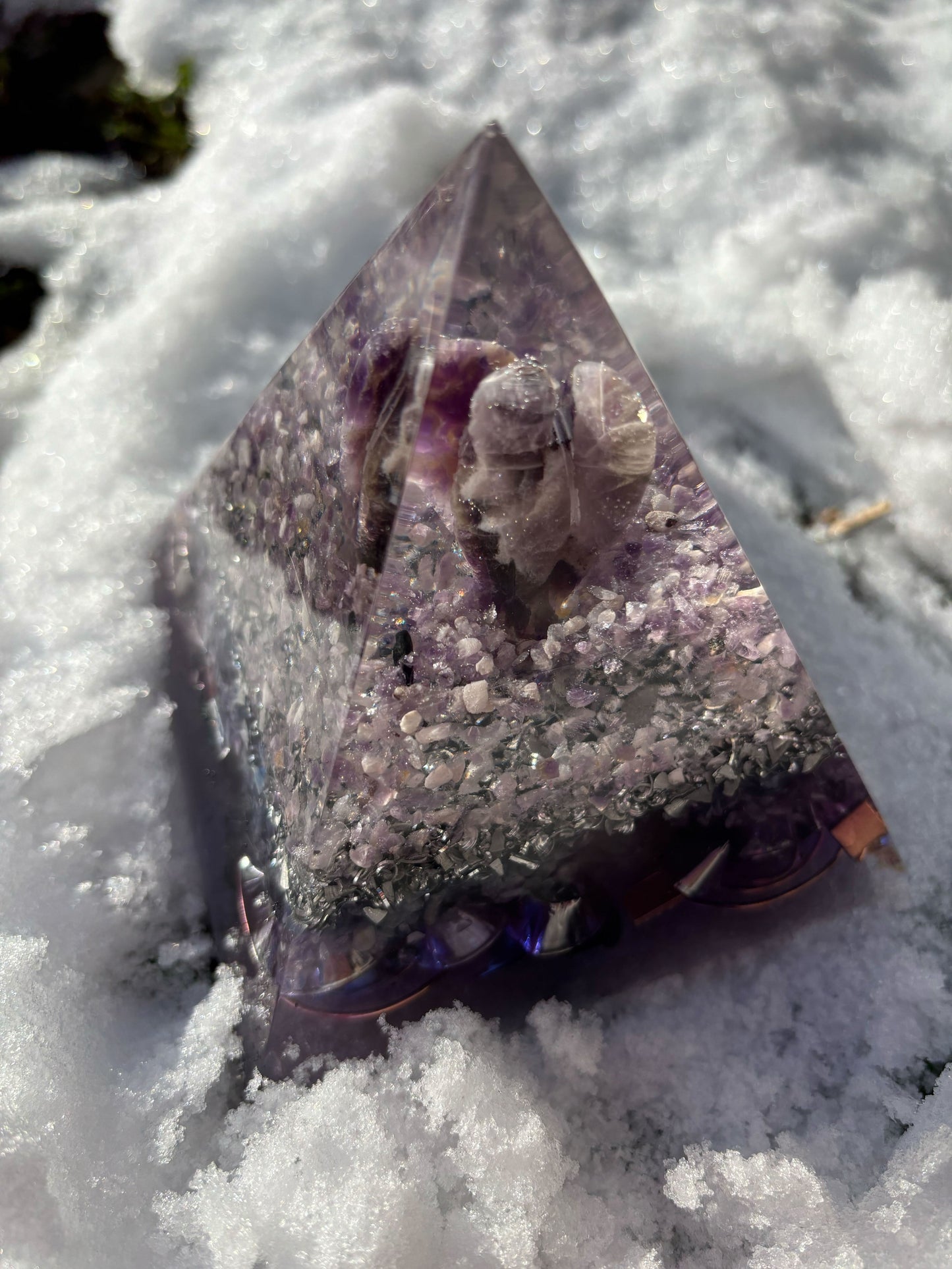 Amethyst Angel Guard Orgonite Pyramid for Peace and Protection