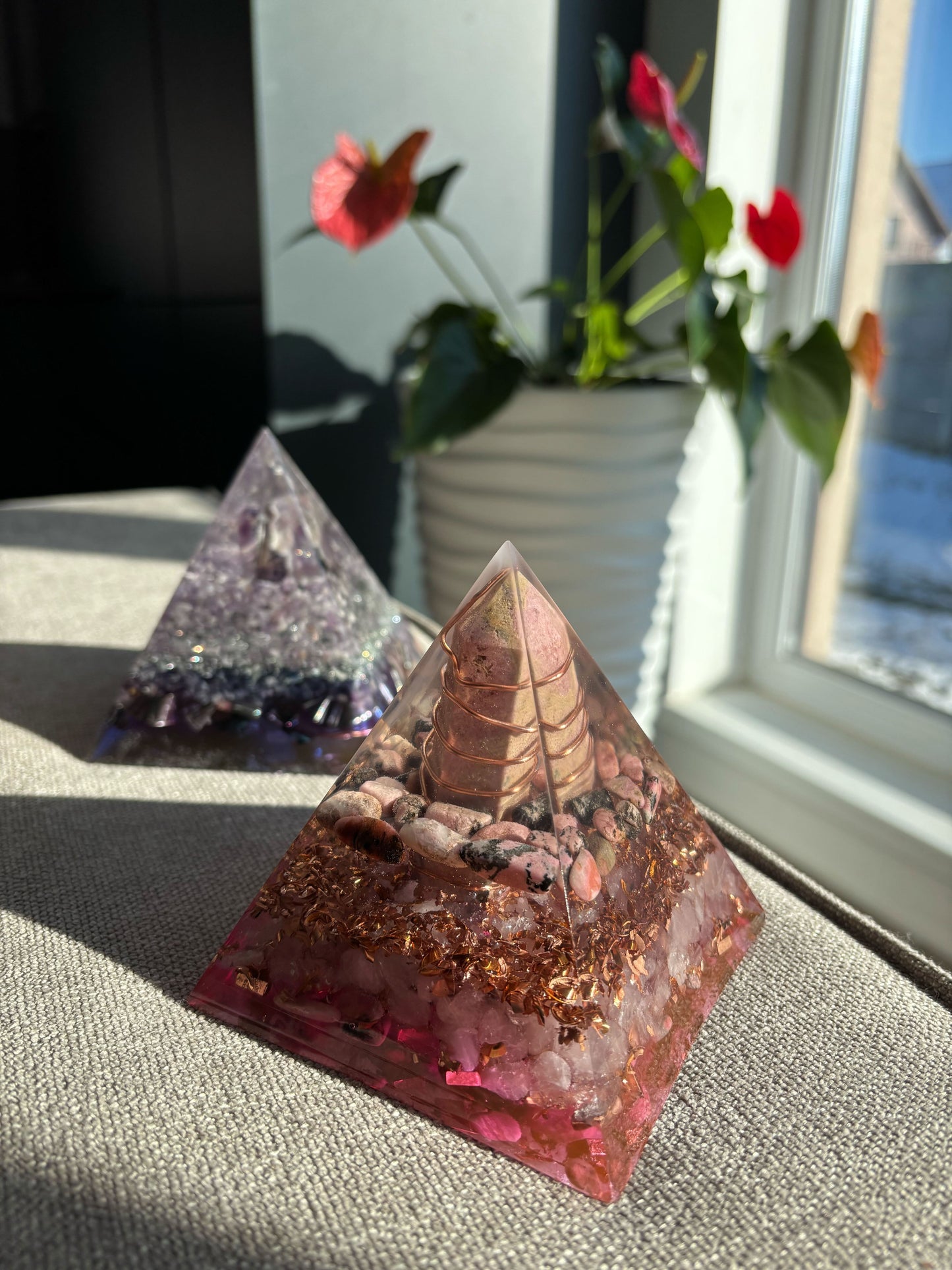 Heart Healer Orgonite Pyramid with Rhodonite and Rose Quartz, Spread Love and Compassion