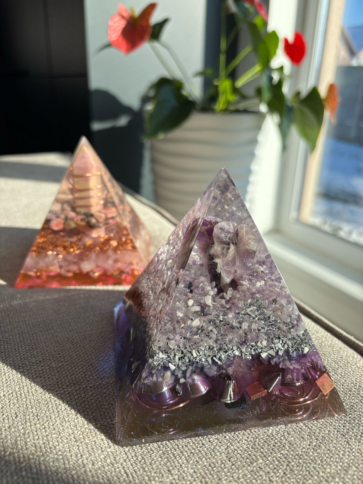 Amethyst Angel Guard Orgonite Pyramid for Peace and Protection