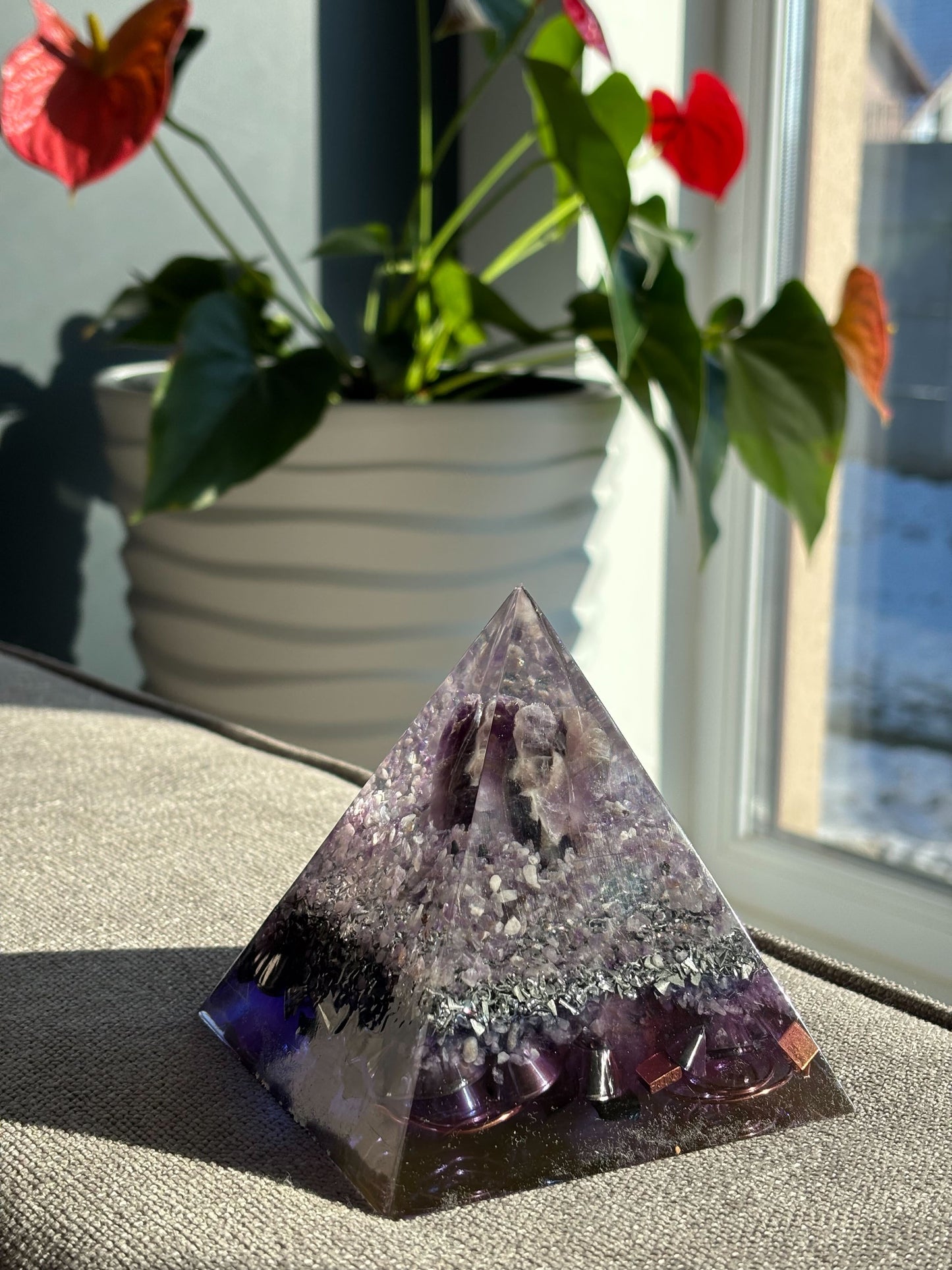 Amethyst Angel Guard Orgonite Pyramid for Peace and Protection