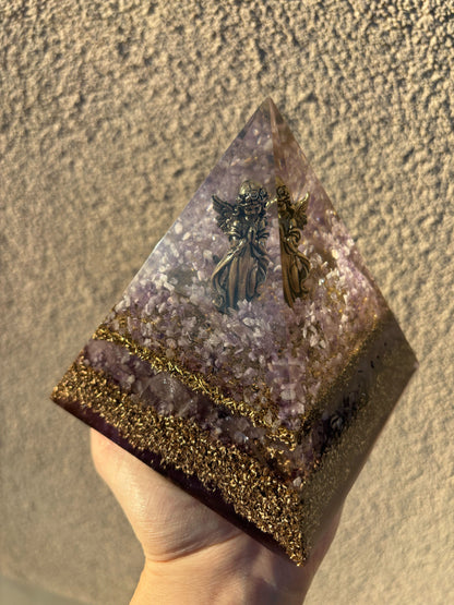 Angel Realm Orgonite Pyramid with Amethyst & Rose Quartz