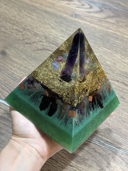 Protect your Mind, Body & Spirit Orgonite Pyramid with Fluorite, Amethyst and Shungite