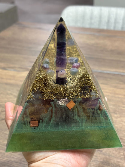 Protect your Mind, Body & Spirit Orgonite Pyramid with Fluorite, Amethyst and Shungite