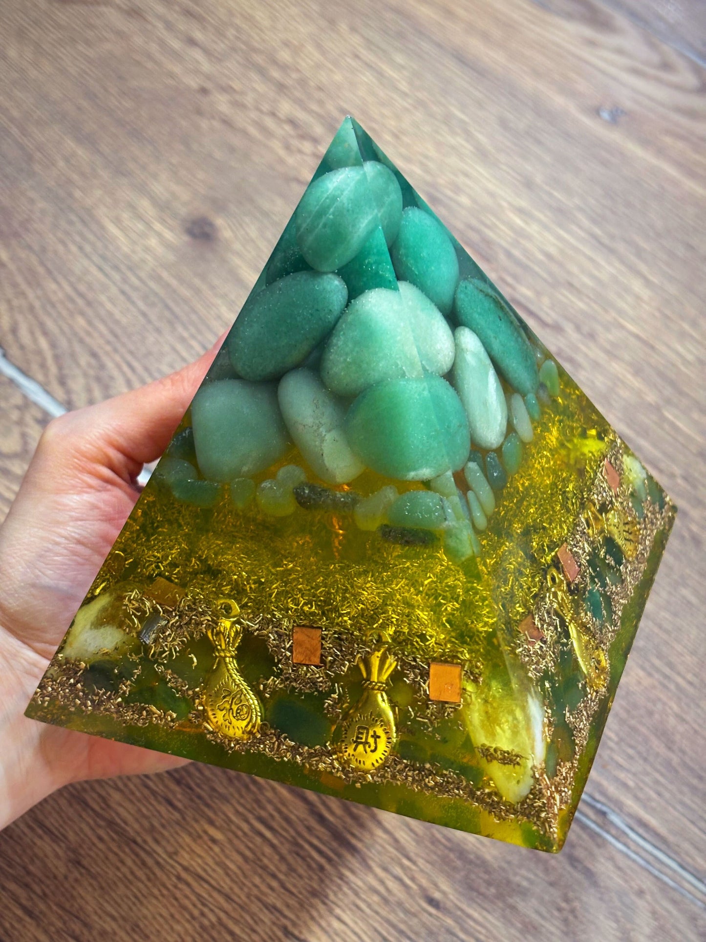 Unlock Success and Financial Abundance with this Orgone Tree Pyramid made of Green Aventurine & Citrine gemstones