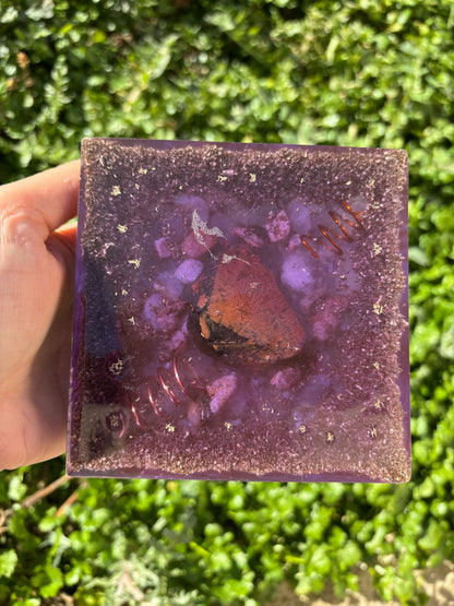 Angel Realm Orgonite Pyramid with Amethyst & Rose Quartz