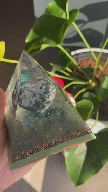 Connected to Earth Orgonite Pyramid with Agate Moss and Green Aventurine for Grounding, Growth and Abundance