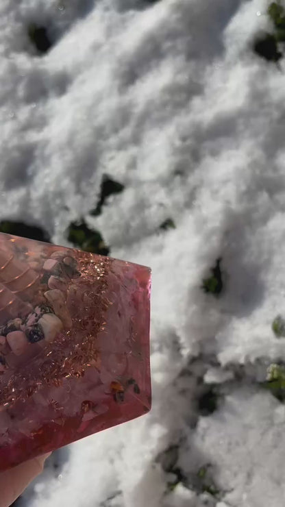 Heart Healer Orgonite Pyramid with Rhodonite and Rose Quartz, Spread Love and Compassion