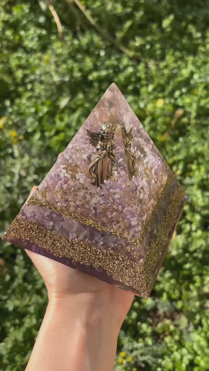 Angel Realm Orgonite Pyramid with Amethyst & Rose Quartz