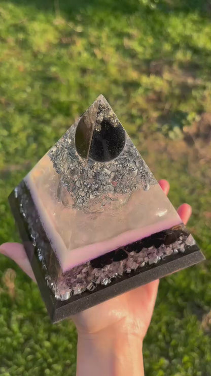 Cosmic Protection Orgonite Pyramid with Obsidian & Amethyst to Elevate your Spiritual Journey