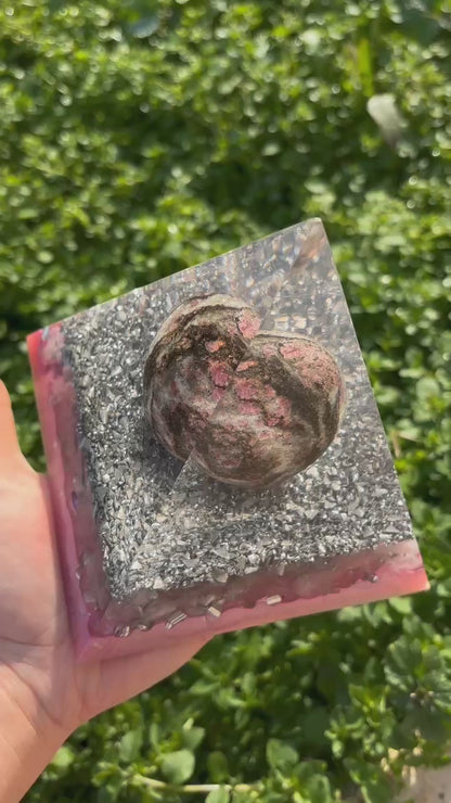 Planet Love Orgonite Pyramid with Pink Tourmaline and Rose Quartz